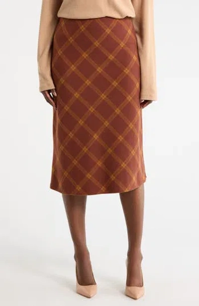 Renee C Plaid Knit Pencil Skirt In Brown