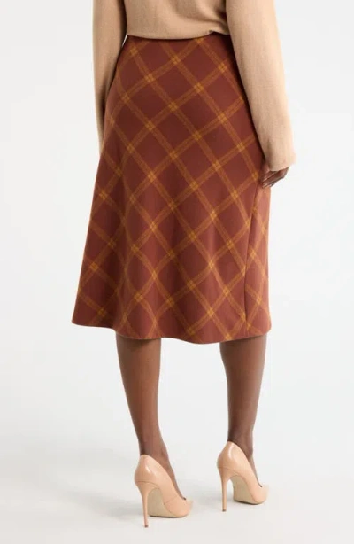 Renee C Plaid Knit Pencil Skirt In Brown