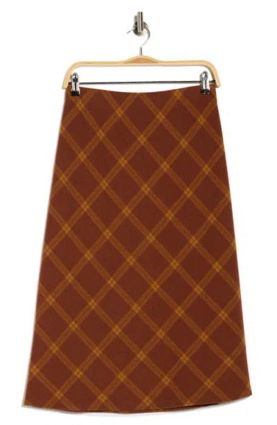 Renee C Plaid Knit Pencil Skirt In Brown