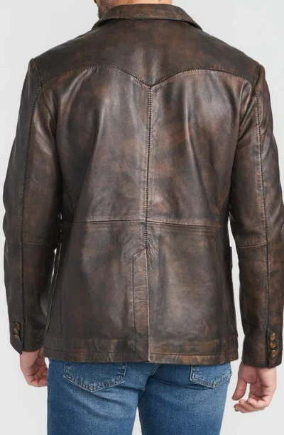 Flynt Distressed Leather Blazer In Brown
