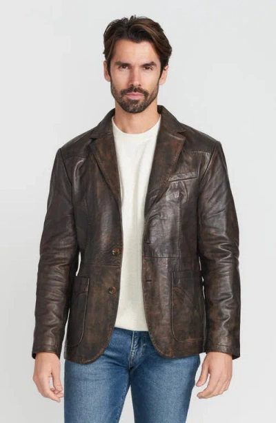 Flynt Distressed Leather Blazer In Brown