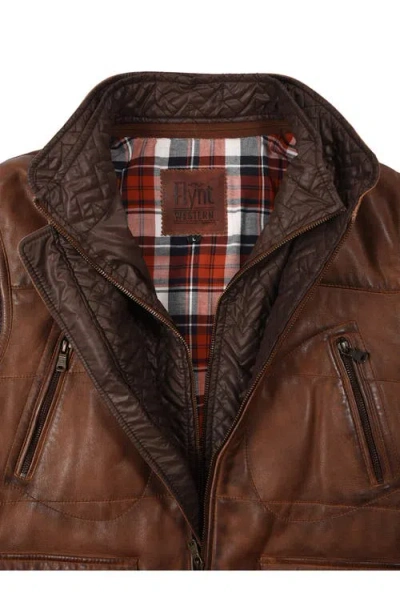 Flynt Tumbled Leather Vest With Removable Liner In Brown