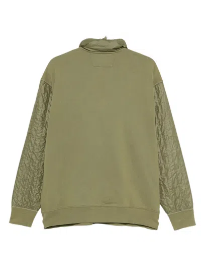 C.p. Company Green Diagonal Raised Fleece Mixed Half-zip Sweatshirt In Green
