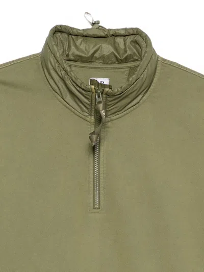 C.p. Company Green Diagonal Raised Fleece Mixed Half-zip Sweatshirt In Green