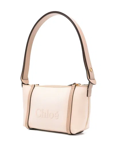 Chloé Carry Bag In Pink Beige Striped Canvas In Neutral