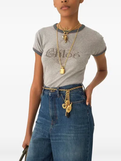 Chloé Baby Fit T-shirt With Logo In Cotton Jersey In Gray