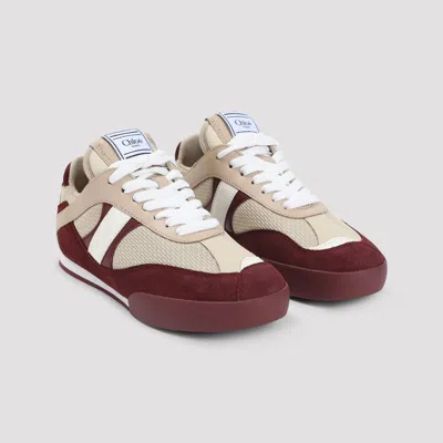 Chloé Kick Mixed Leather Retro Low-top Sneakers In Burgundy