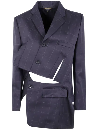 Comme Des Garçons Modern Cut-out Check Pattern Jacket In Blue