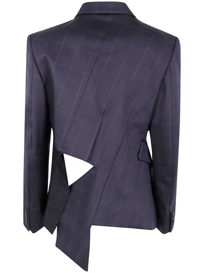 Comme Des Garçons Modern Cut-out Check Pattern Jacket In Blue