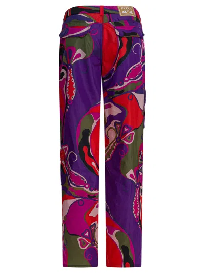 Pucci Cargo Trousers Featuring Orchidee Design In Black