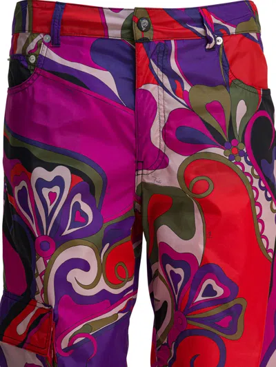 Pucci Cargo Trousers Featuring Orchidee Design In Black