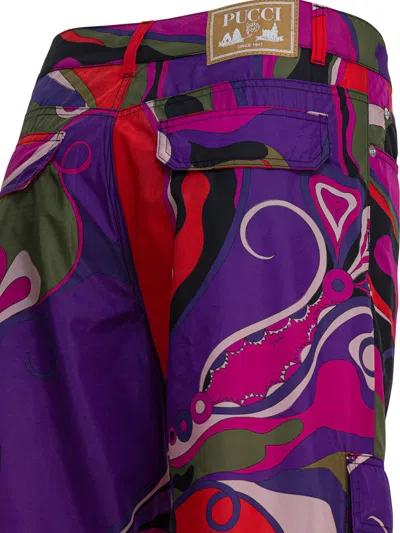 Pucci Cargo Trousers Featuring Orchidee Design In Black