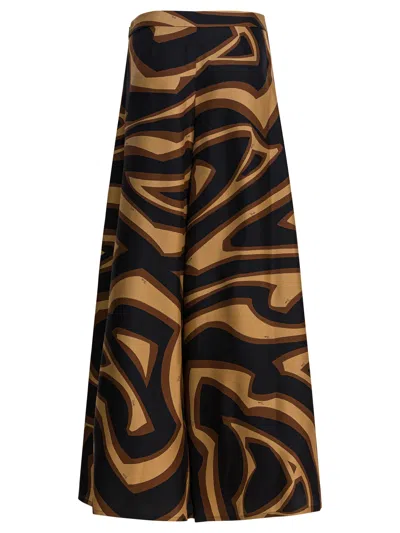 Pucci Labirinto Print Silk Wide Pants Trousers Black In Multi
