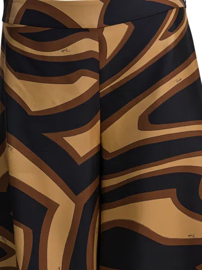 Pucci Labirinto Print Silk Wide Pants Trousers Black In Multi