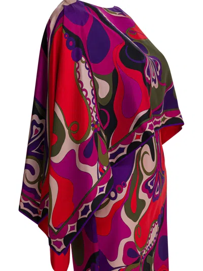 Pucci Orchidee-print Cape-detail Maxi Dress In Pink