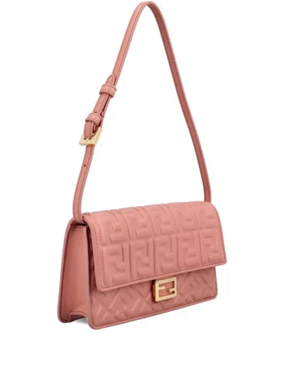Fendi Wallet On Chain Baguette In Nappa Leather With Ff Motif In Pink