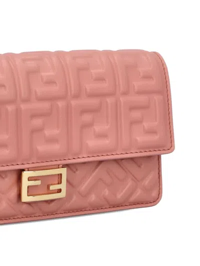 Fendi Wallet On Chain Baguette In Nappa Leather With Ff Motif In Pink