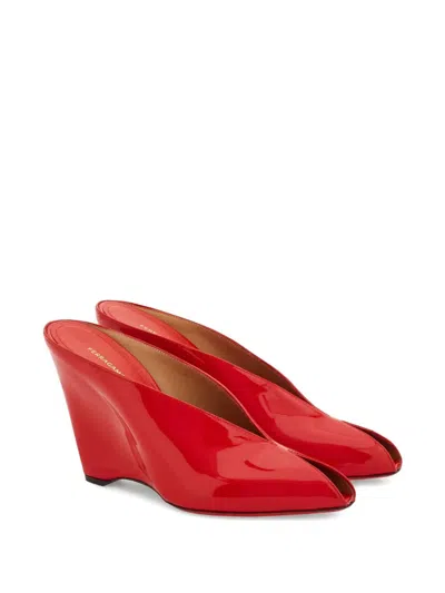 Ferragamo Alicia 95 Peep Toe Patent Leather Mule In Red