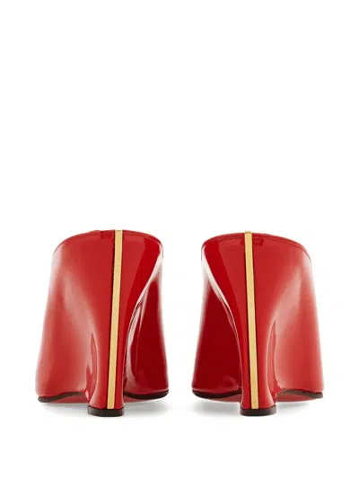 Ferragamo Alicia 95 Peep Toe Patent Leather Mule In Red