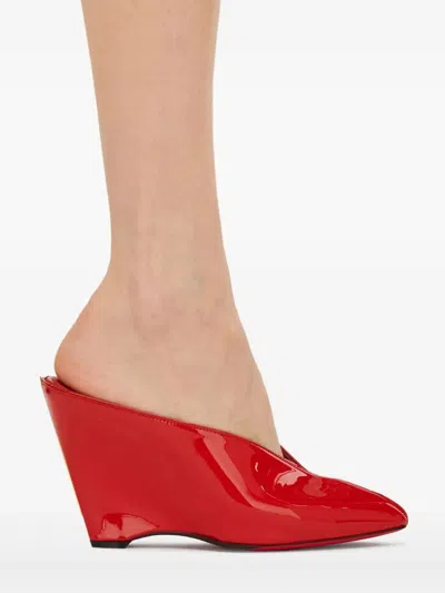 Ferragamo Alicia 95 Peep Toe Patent Leather Mule In Red