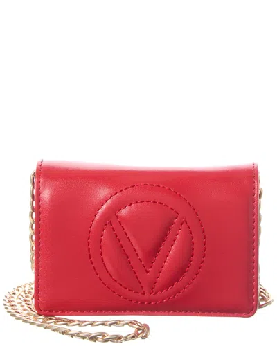 Valentino By Mario Valentino Tiny Sauvage Leather Card Case On Chain In Red