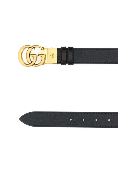 Gucci Men Black Leather Gg Marmont Reversible Belt In Black