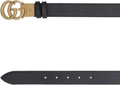 Gucci Men Black Leather Gg Marmont Reversible Belt In Black