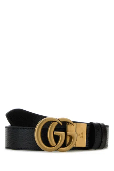 Gucci Men Black Leather Gg Marmont Reversible Belt In Black
