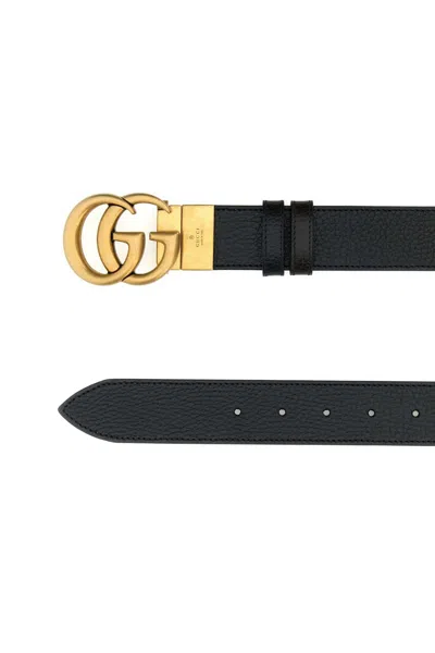 Gucci Men Black Leather Gg Marmont Reversible Belt In Black