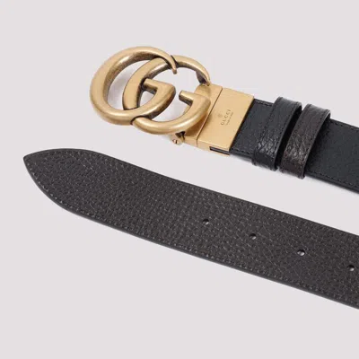 Gucci Men Black Leather Gg Marmont Reversible Belt In Black