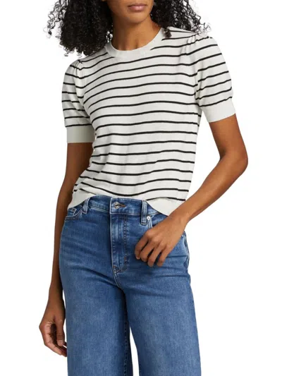 Frame The Gathered Short Sleeve Sweater In Cream Multi In Neutral