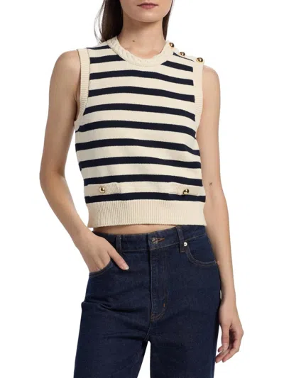 Frame The Harbor Button-embellished Striped Cotton-blend Vest In Neutral