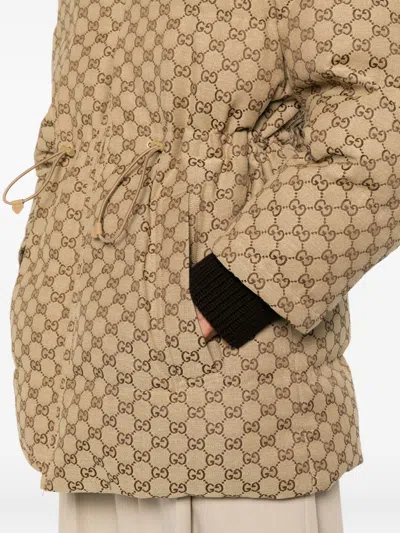 Gucci Down Jacket In Gg Fabric In Brown