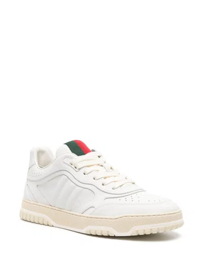 Gucci Re-web White Low Top Sneakers With Web Detail And Embossing In Leather Woman