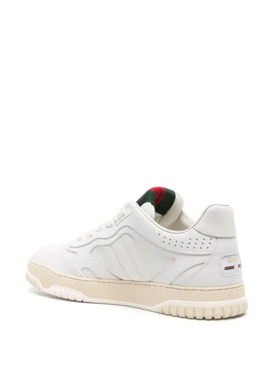 Gucci Re-web White Low Top Sneakers With Web Detail And Embossing In Leather Woman