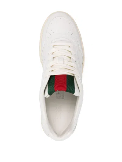 Gucci Re-web White Low Top Sneakers With Web Detail And Embossing In Leather Woman