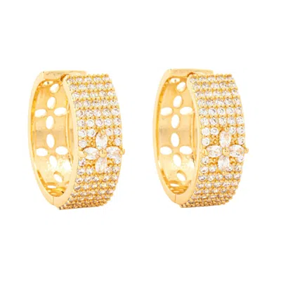 Uchi And Soto Women's Kinmokusei Gold Floral Pave Hoops In Gold