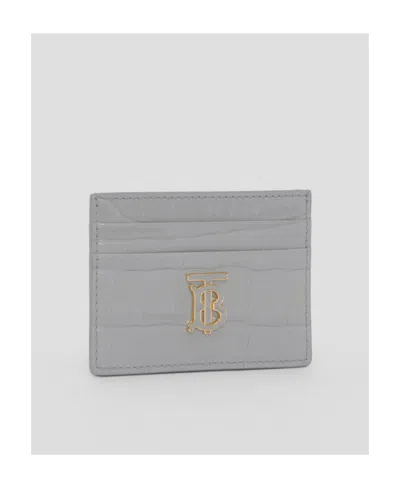 Burberry Embossed Tb-plaque Card Case In Gray