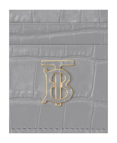 Burberry Embossed Tb-plaque Card Case In Gray