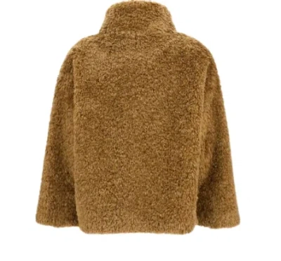 Herno Plush Faux Fur Jacket With High Collar And Buckle Closure In Brown