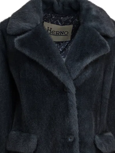 Herno Long Faux Fur Coat Jackets And Coats Grey In Black
