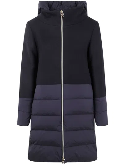 Herno Hooded Padded Jacket With Wool Inserts In Blue