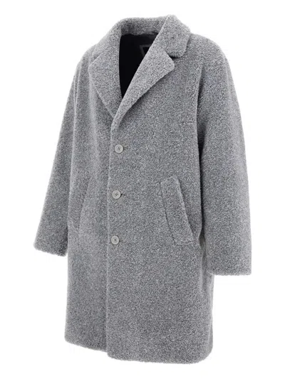 Herno Textured Mohair Wool Single Breasted Coat In Gray