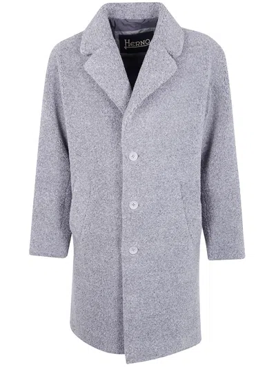 Herno Textured Mohair Wool Single Breasted Coat In Gray