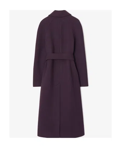 Burberry Single-breasted Belted Wool Coat In Purple