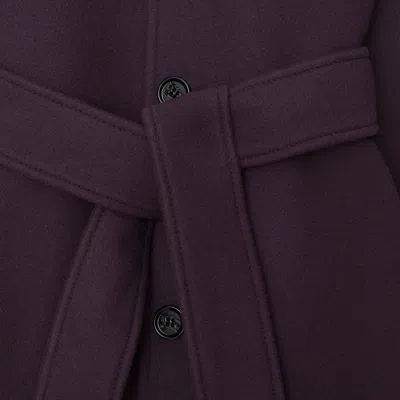 Burberry Single-breasted Belted Wool Coat In Purple