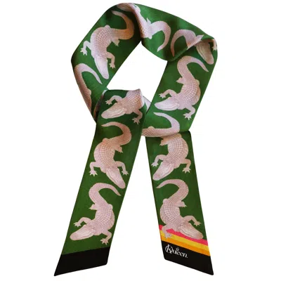 Kueen Women's Silk Scarf - Amazing A - Alligator - Green In Green