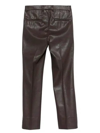 Incotex Slim Fit Stretch Faux Leather Trousers In Brown