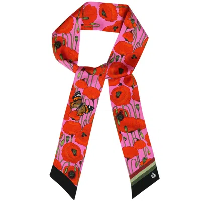 Kueen Women's Silk Scarf - Poppy - Pink - Red In Multi