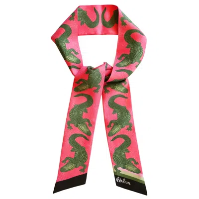 Kueen Women's Silk Scarf - Amazing A - Alligator - Coral In Orange